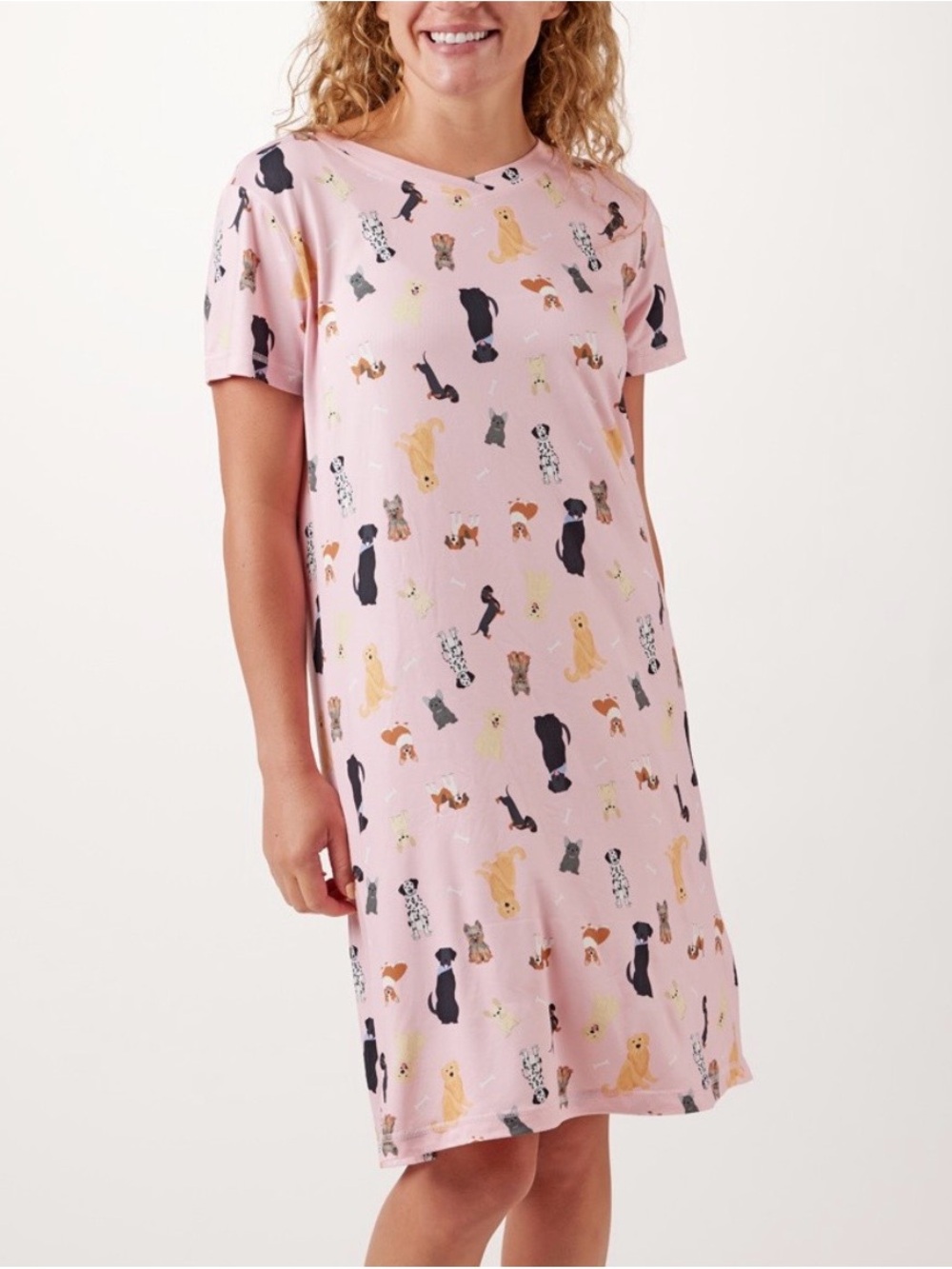 Women's Pink Dog Print Nightshirt - Cozy Sleep Dress